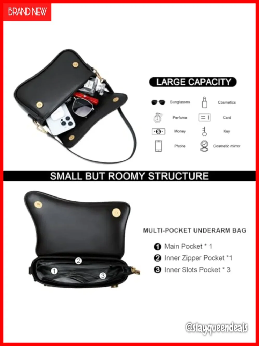 PU Leather Hobo Shoulder Bag Mini Clutch Crossbody with Gold Chain